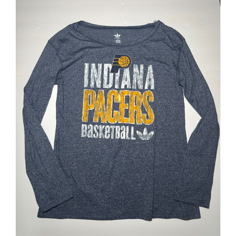 Adidas Indiana Pacers Long Sleeve Tee Women Medium Blue NBA Graphic Shirt Retro